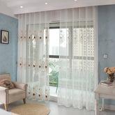 Cortina personalizada de gasa blanca sheer bordada Keilani